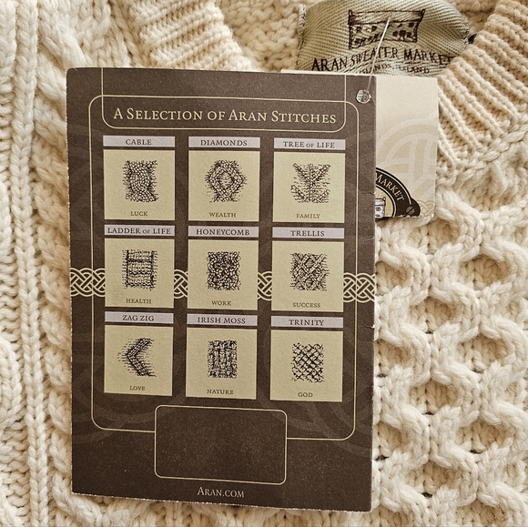 Aran Sweater Market Merino Wool Cream Chunky Fisherman Cable Knit S Heritage NWT - Picture 9 of 16